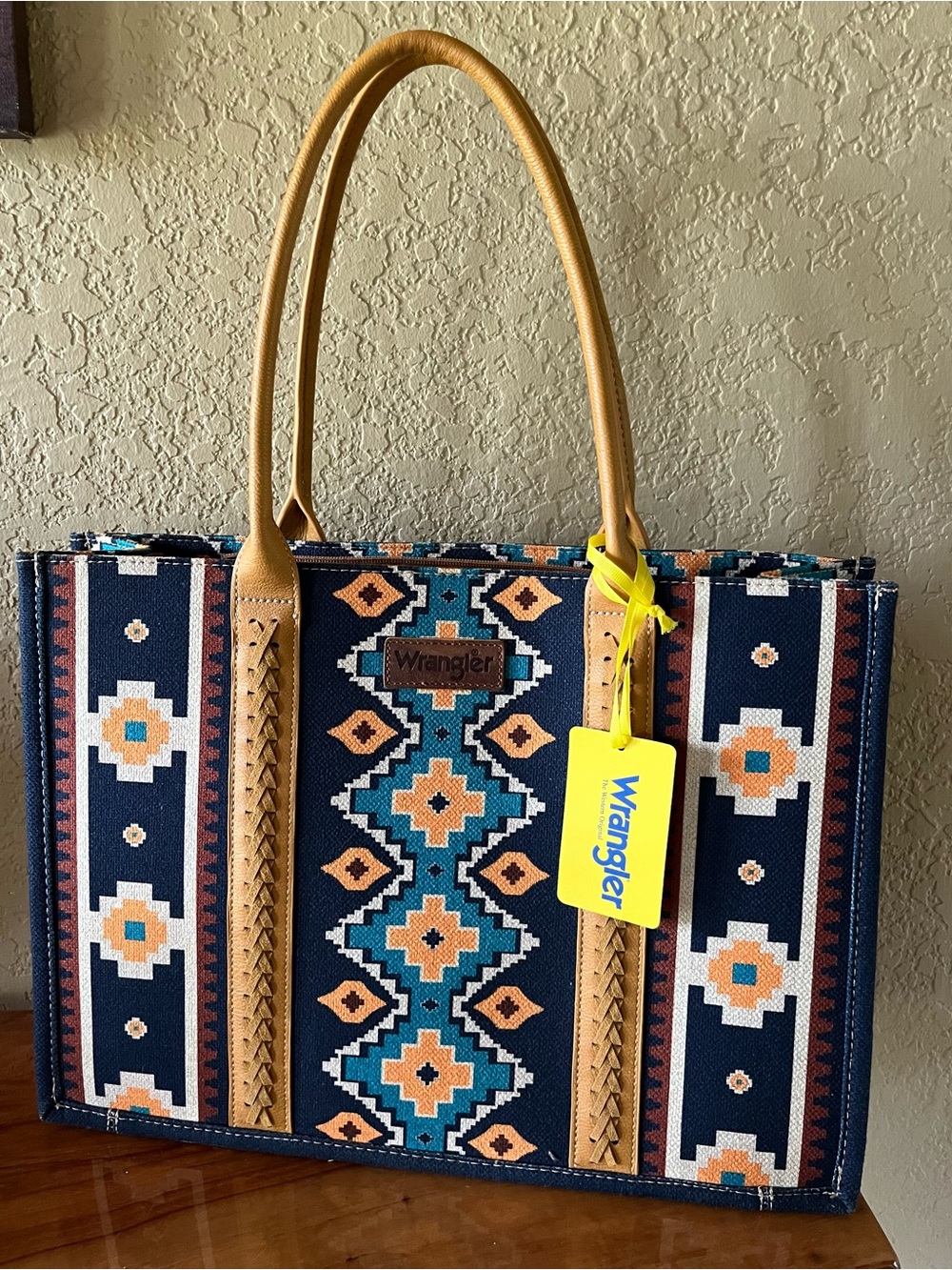 Wrangler Navy, Tan & Teal Aztec Tote